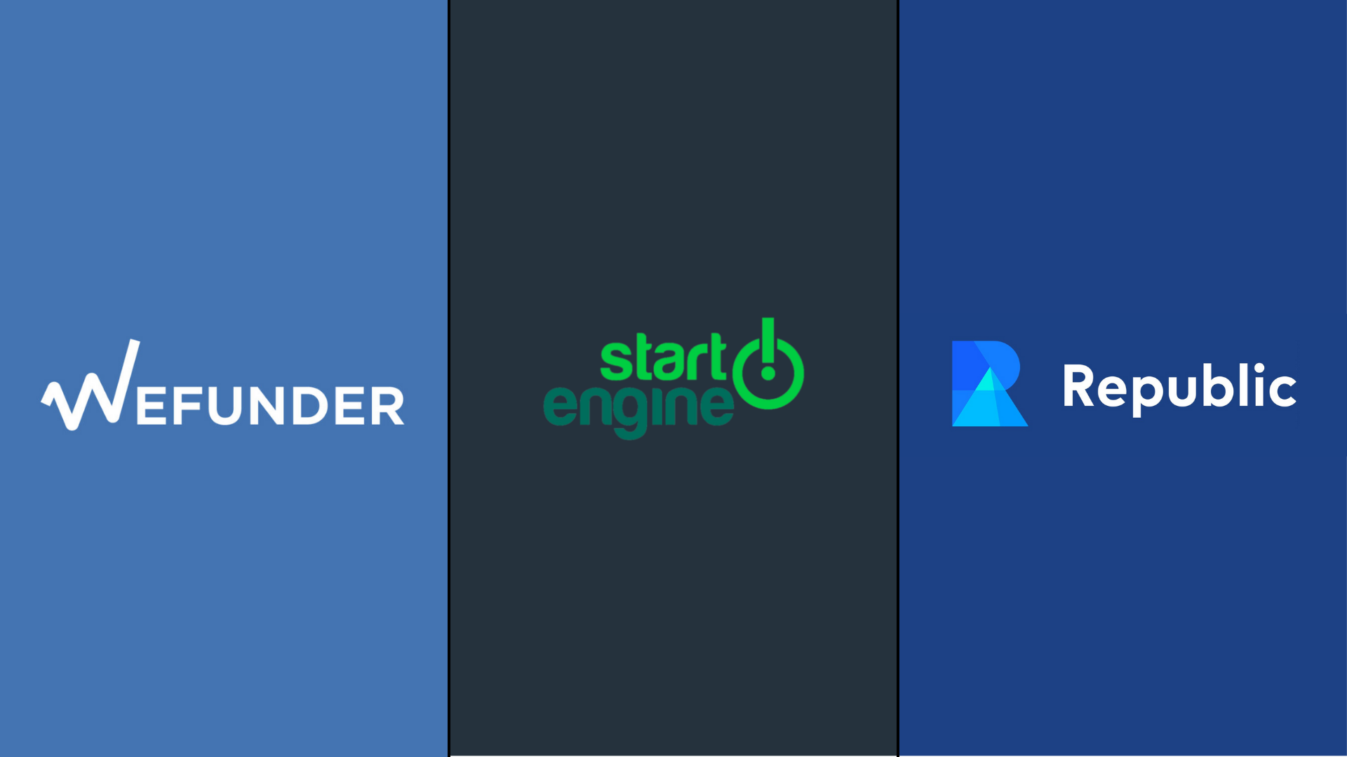 Depicts the Wefunder, StartEngine, and Republic logos staged for a comparison between equity crowdfunding platforms.
