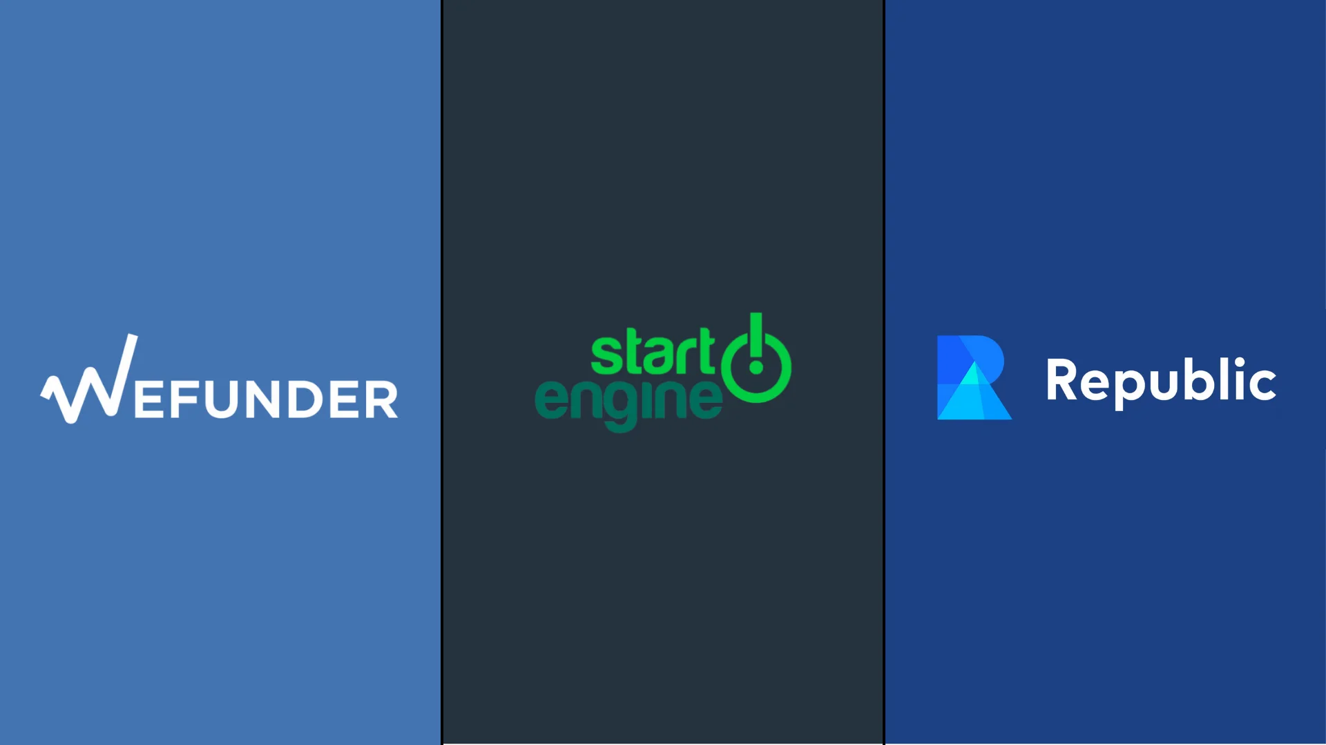 Depicts the Wefunder, StartEngine, and Republic logos staged for a comparison between equity crowdfunding platforms.