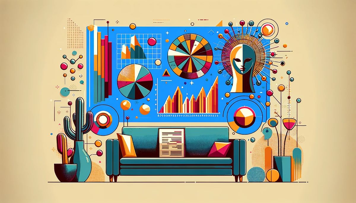 asset-scholar-masterworks-q1-23-performance-resize | Asset Scholar Depicts a couch in front of a wall of colorful art and data symbols. Represents an analysis of the performance of Masterworks art investments.