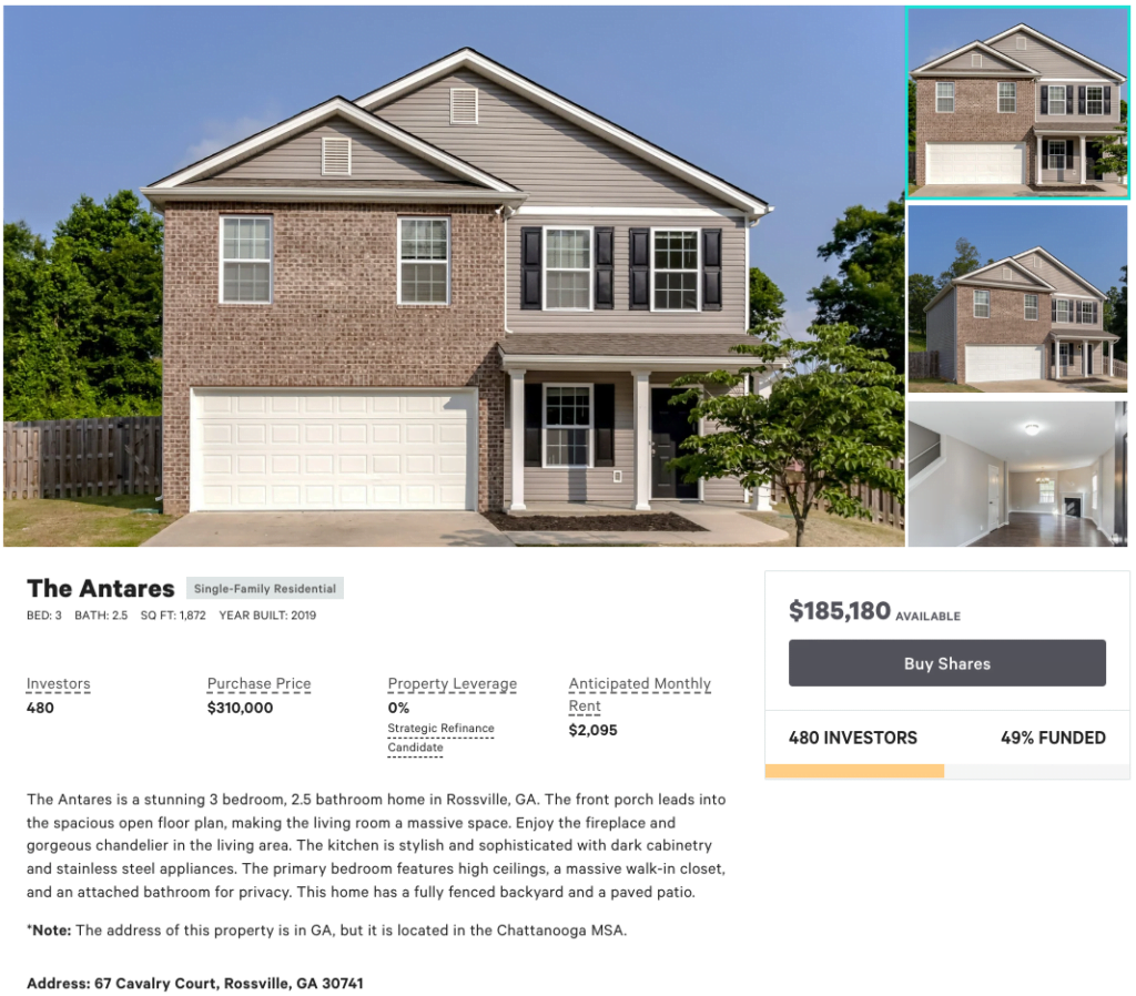 Depicts several photos and summary information for an Arrived single family home real estate offering.