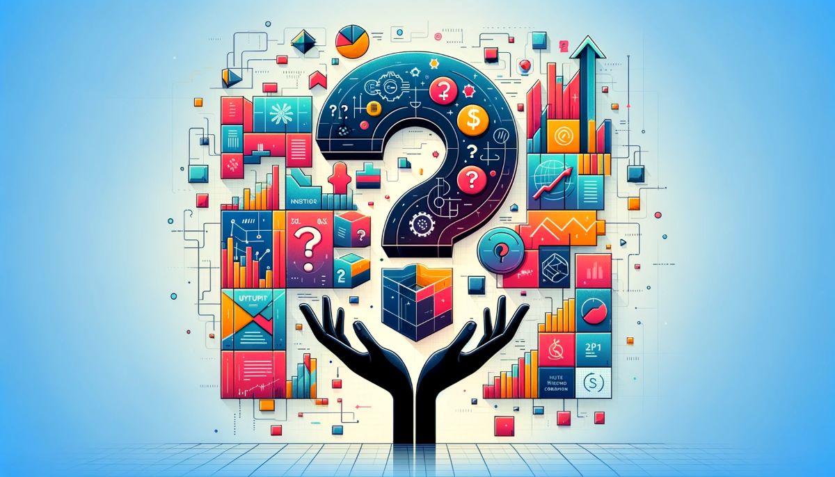 asset-scholar-uncertainty-portfolio-construction-resize | Asset Scholar A pair of hands, a question mark, and various finance and data symbols. Represents uncertainty around investment portfolio construction.