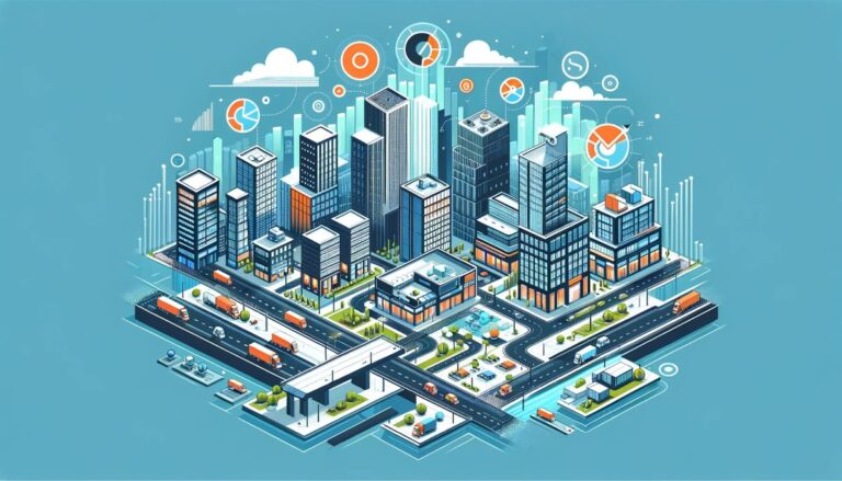 Depicts a stylized drawing of a city block. Represents EquityMultiple review