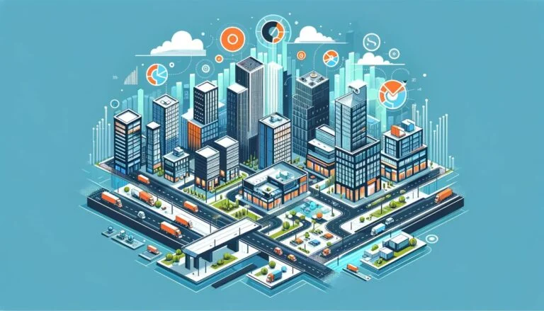 Depicts a stylized drawing of a city block. Represents EquityMultiple review